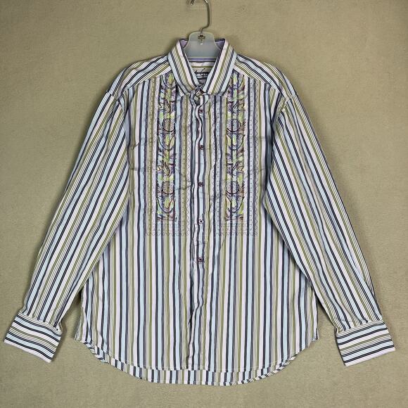 Robert Graham Shirt Mens M Multicolor Striped Embroidered Long Sleeve Regular - Picture 1 of 12